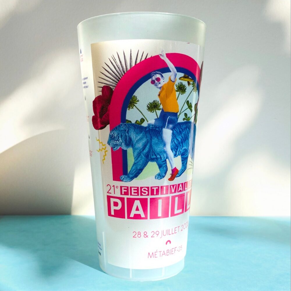 Habillage écocup Festival de la Paille Jura – design graphique Rouge Poisson